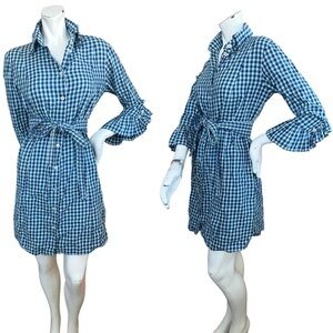 Alicia Bell Blue & White Plaid 3/4 Accordian Sleeve Button Down Dress Size 8